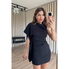 Sue Store Siyah Tek Omuz Tokalı Elbise