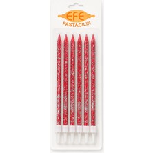 Efe Pastacılık Kırmızı Gümüş Simli Uzun Pasta Mumu 17 cm