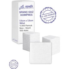 Alban Ağaoğlu Spanc Gazlı Bez 7,5x7,5cm 16 Katlı 100 Adet - Yüksek Emici, Yapışmayan, Nefes Alabilir %100 Pamuk Yara Pansuman Pedi (Gaz Kompres)