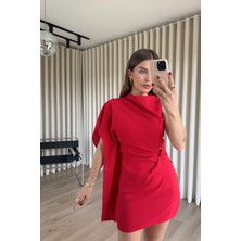 Sue Store Kırmızı Tek Omuz Tokalı Elbise