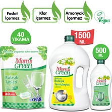3'lü Set  Mom's Green 40 Yıkama Bulaşık Makinesi Tableti- Limonlu Elde Bulaşık Temizleyicisi 1500 ml-Bulaşık Makinesi Parlatıcısı