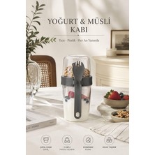 Okyanus Home Çift Hazneli Kaşıklı Yoğurt ,yulaf, Müsli Kabı Antrasit (800ML)