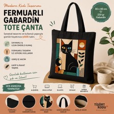 Tişört Kodu Fermuarlı Gabardin Tote Çanta – Modern Kedi Tasarımı