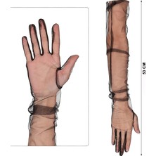 Bezos Mey Ithalat® Uzun Boy Likralı Siyah Renk Yetişkin Mega Tül Eldiven 53 cm