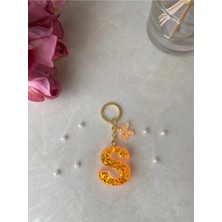Bellinzona S Harf Vıp Oranj Turuncu Sim-Glitter Charm&anahtarlık [ponpon Seçeneğiyle]