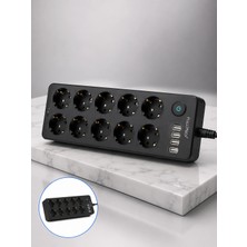 Epilons 10 Prizli USB Destekli Çoklu Priz Type-C Şarj Girişli Güvenli Güç Ünitesi