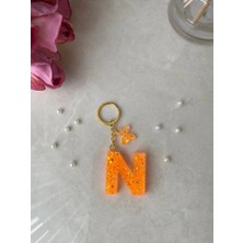 Bellinzona N Harf Vıp Oranj Turuncu Sim-Glitter Charm&anahtarlık [ponpon Seçeneğiyle]