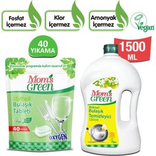 2'li Set Mom's Green 40'lı Oksijenli Bulaşık Makinesi Tableti -1500 ml Bitkisel Elde Bulaşık Temizleyici Limon