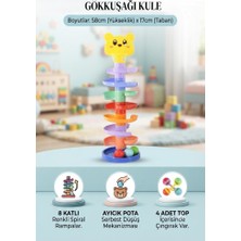Farbu Oyuncak Gökkuşağı Kule – 8 Katlı Eğitici Top Yuvarlama Oyuncağı 4 Çıngıraklı Toplu 8 Katlı Oyuncak Kule