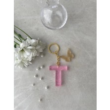 Bellinzona T Harf Pembe Simli Anahtarlık & Charm [ Ponpon Seçeneğiyle ]