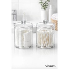 Vivart Şeffaf Pamukluk & Kulak Çubuğu Kabı 2’li Set – Banyo Düzenleyici Organizer