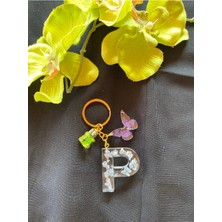 Bellinzona P Harfli Gümüş Taşlı - Ayıcık ve Kelebek Detaylı Kombin Anahtarlık Seti