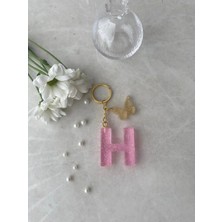 Bellinzona H Harf Pembe Simli Anahtarlık & Charm [ Ponpon Seçeneğiyle ]