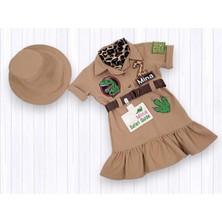 Mum Design Gifts Kişiye Özel İsimli Kısa Kollu Dinozor Safari Elbisesi - Kız Çocuk Kostümü - Doğum Günü Kıyafeti