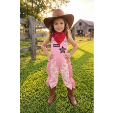 Mum Design Gifts Kişiye Özel Pembe Kovboy Kostümü Kız Çocuk Western Şerif Tulumu Şapkalı Set