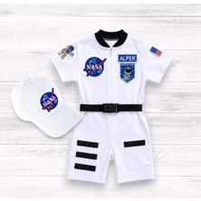 Mum Design Gifts Kişiye Özel Isimli Astronot Çocuk Tulumu ve Şapka Doğum Günü Kostüm Seti