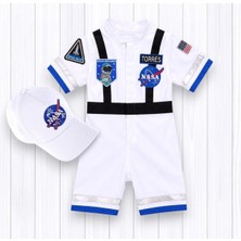 Mum Design Gifts Kişiye Özel Astronot Tulumu ve Şapka Seti Çocuk Uzay Kostümü Beyaz