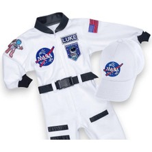 Mum Design Gifts Kişiye Özel İsimli Beyaz Uzun Kollu Astronot Kostümü - Çocuk Uzay Tulumu - Doğum Günü Kıyafeti