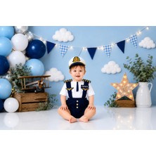 Mum Design Gifts Kişiye Özel İsimli Erkek Bebek Kaptan Pilot Kostümü ve Şapkası - Konsept Doğum Günü Kıyafeti