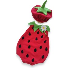 Mum Design Gifts Kişiye Özel İsimli Çilek Kostümü - Kız Çocuk Meyve Kostümü ve Şapka - Doğum Günü ve Fotoğraf Çekimi