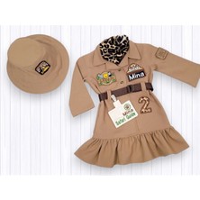 Mum Design Gifts Kişiye Özel İsimli Uzun Kollu Safari Elbisesi - Kız Çocuk Safari Kostümü - Doğum Günü Kıyafeti
