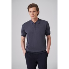 Morven  Erkek Indigo Trend Fermuarlı Polo Yaka Triko T-Shirt