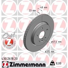 Zimmermann Arka Fren Aynası Insıgnıa A 08> Saab 9-5 YS3G 10> 17 Jant-18 Jant 315X22.9X5DLXHAVALI