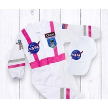 Mum Design Gifts Pembe-Gri Şeritli Beyaz Astronot Kostümü