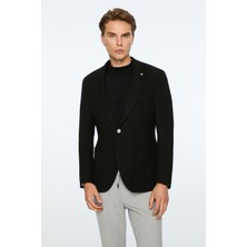 Morven  Erkek Siyah Poliviskon Trend Desenli Slim Fit Ceket