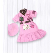 Mum Design Gifts Kişiye Özel İsimli Pembe Dinozor Safari Elbisesi - Kız Çocuk Safari Kostümü - Doğum Günü Kıyafeti