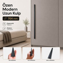 Badem10 Özen Düz Mat Siyah Çekmece Kulp 704 mm Modern Dolap Kapak Kulpu Metal Mobilya Kulbu