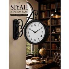 Kolay Ev Siyah Çift Taraflı Istasyon Saati 36X25 cm Metal Duvar Saati Ofis Salon Kafe Dekoru