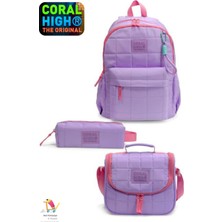 Coral High Lila Okul Çantası-Thermal Beslenme Çantası-Kalemlik Set