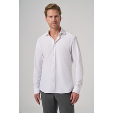 Morven  Erkek Beyaz Trend Düz Slim Fit Tam Italyan Yaka Relaxible Gömlek