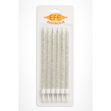 Efe Pastacılık Beyaz Gümüş Simli Uzun Pasta Mumu 17 cm
