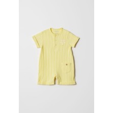 Hafy Baby Hello World Desenli %100 Pamuk Yazlık Kısa Kollu Bebek Tulumu Sarı Renkli Extra Yumuşak