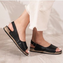 N Napa Shoe NP.306.SİYAH Deri Sandalet Napa Shoe Hakiki Deri Kadın Günlük Sandalet – Ayarlanabilir Tokalı Siyah Comfort Model
