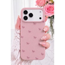 Fibaks iPhone 17 Pro Max Kılıf Çizgi Fiyonk Desenli Yumuşak Silikon Telefon Kılıfı Pembe