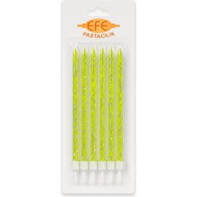 Efe Pastacılık Neon Yeşil Gümüş Simli Uzun Pasta Mumu 17 cm