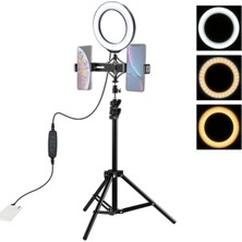 Akıllı Durak Puluz 1.1m Çift Telefon Tutucu 6.2cm LED Işık Stand Youtubercanlı Yayın Selfie Tiktok MAKEUP-(5775)