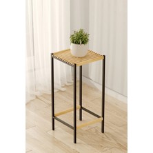 Bino 70 cm Modern Metal Ayaklı Çiçeklik - Ahşap Tablalı Orta Boy Saksı Standı