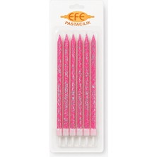 Efe Pastacılık Pembe Gümüş Simli Uzun Pasta Mumu 17 cm
