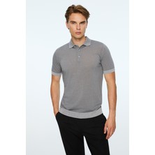 Morven  Erkek Gri Trend Polo Yaka Tencel Triko T-Shirt