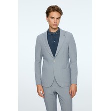 Morven  Erkek Lacivert Poliviskon Trend Desenli Slim Fit Mono Yaka Ceket