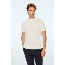 Morven  Erkek Ekru Trend Bisiklet Yaka Rayon Triko T-Shirt