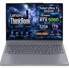 Lenovo Thinkbook 16P G6 Iax Intel Core Ultra 7-255HX Geforce Rtx 5060 8gb 115W 32GB Ddr5 1tb SSD 16 Inç 3.2k 165Hz IPS Freedos 21R0004BTX Taşınabilir Bilgisayar