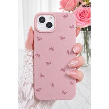 Fibaks iPhone 13/14/15 Kılıf Çizgi Fiyonk Desenli Yumuşak Silikon Telefon Kılıfı Pembe