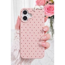 Fibaks iPhone 17 Kılıf 3D Kedi Pembe Puantiye Noktalı Figürlü Kamera Korumalı Silikon Telefon Kılıfı