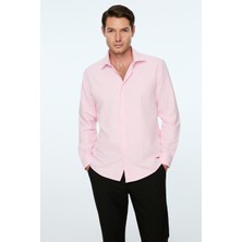 Morven  Erkek Pembe Düz Slim Fit Sert Yaka Gömlek