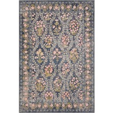 Cool Halı Daisy Kömür Mavi Bohem Halı Makinede Yıkanan Çiçek Desenli Dokuma Şönil Halı Otantik Vintage Halı